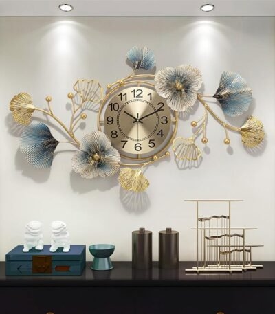 Luxury Floral Metal Analog Wall Clock – Elegant Decor for Living Rooms, Dining Areas, Bedrooms, Offices, Cafes, and Hotels