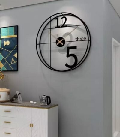 24-inch black metal wall clock with a vintage pattern, featuring classic elegance and designed to complement contemporary and modern home decor."