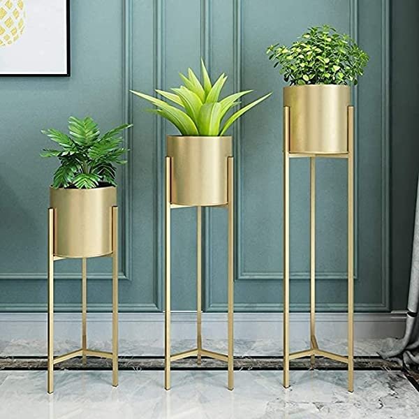 Casa Houm Golden Monque Iron Plant Stand – Indoor Flower Pot Holder for Elegant Home Décor