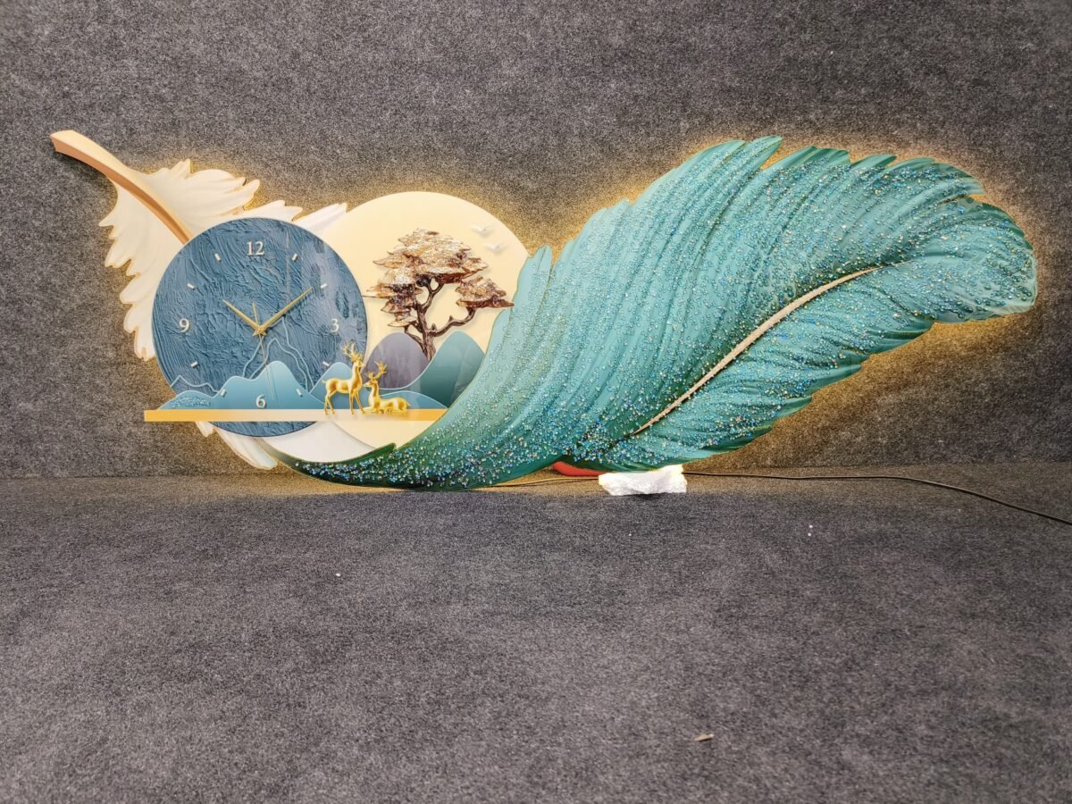 Luxury Feather Decorative Wall Clock With Led Light